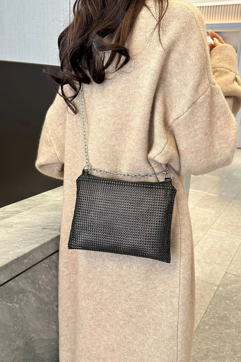 'Aya' Metal Chain Rhinestone Crossbody Bag - Celes Fashion
